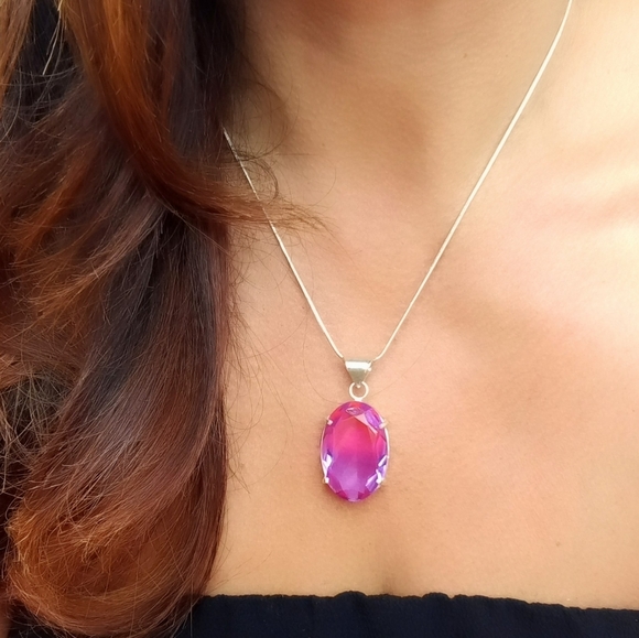 ON HOLD Hot Pink Topaz Gemstone Sterling Necklace